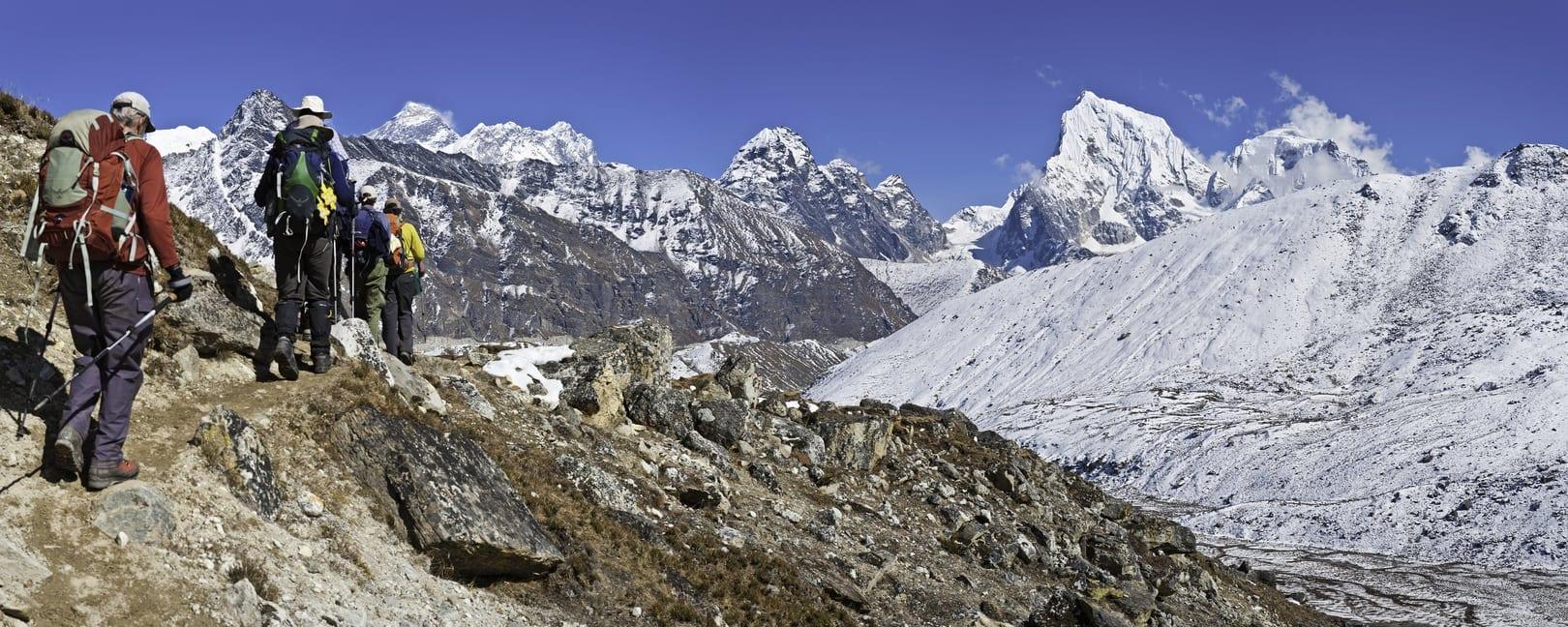 Mountaineers trekking in Everest National Park Himalayas Nepal