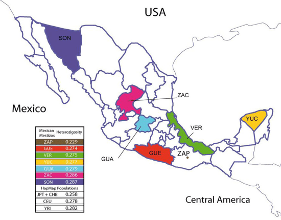 Map of Mexico with sampled states highlighted.