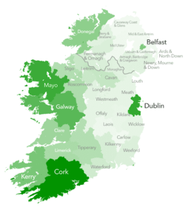 A map of Ireland showing where connections were concentrated