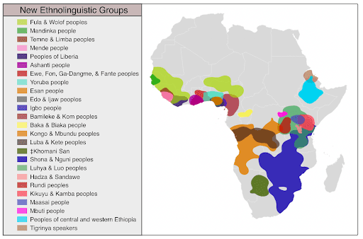 A map of Africa showing all the new Ethnolinguistic Groups covered in this update.