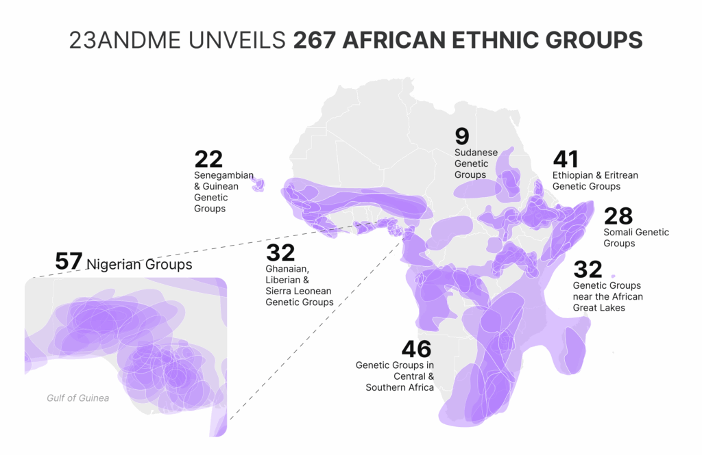 Map of Africa showing the 267 African Genetic Groups.